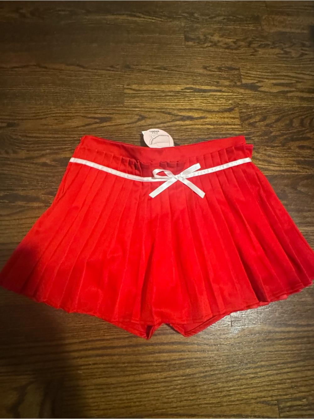 Women’s Red Pleated Holiday Skirt with White Ribbon